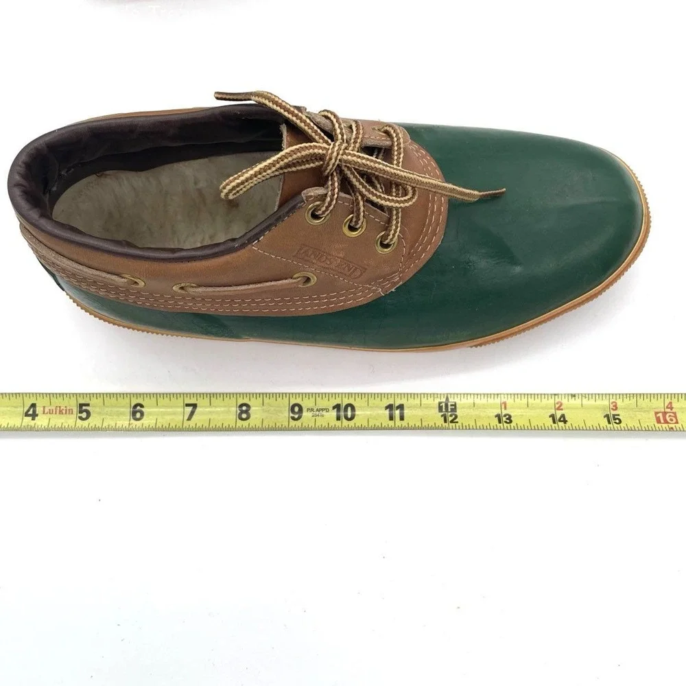 VTG Lands' End Insulated Duck Shoes Sz 8 Green Brown Rubber Leather Sherpa Lined